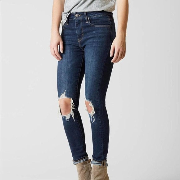 Levi Strauss 721 High Rise Skinny Destroyed Jeans Size 28 - Picture 1 of 10